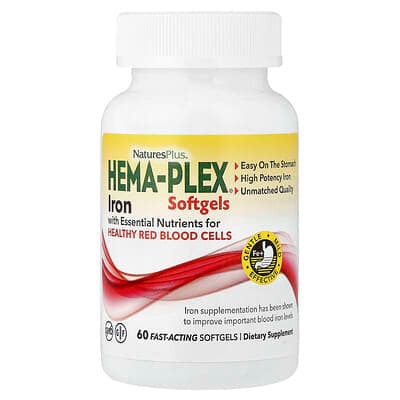 NaturesPlus, Hema-Plex®, Fer, 60 capsules à enveloppe molle à action rapide